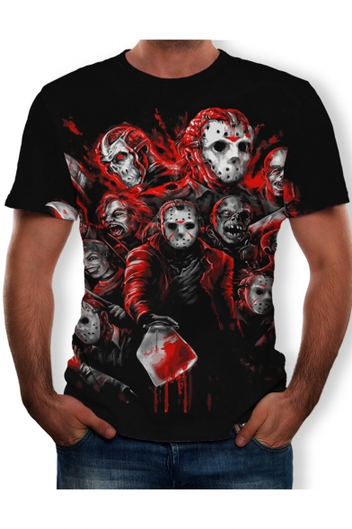 Blood Skull Empire Pattern Round Neck Short Sleeve Black T-Shirt