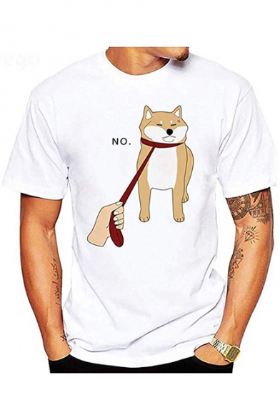 Cartoon Funny NO Dog Print Summer White Short Sleeve T-Shirt
