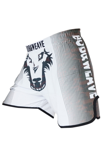 Cool Fashion Colorblock Letter Wolf Printed Elastic Waist Loose Fit Boxing Shorts