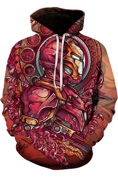Cool Red Comic Character 3D Printing Long Sleeve Loose Pullover Hoodie