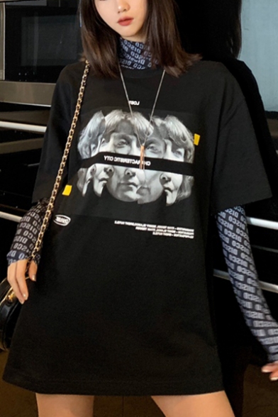 Cool Street Fashion Figure Printed Round Neck Loose Oversized T-Shirt