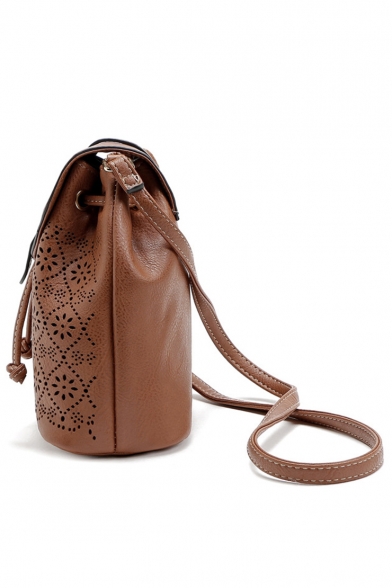 Designer Solid Color Hollow-out Floral Pattern Crossbody Bucket Bag 20*24*10 CM