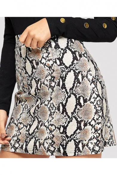 Fancy Snakeskin Print Womens Sexy Mini Bodycon Skirt