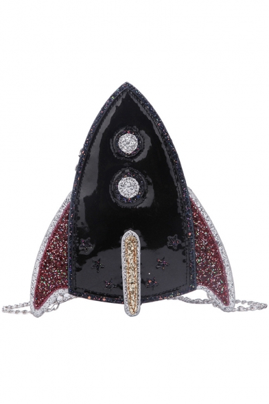 Fashion Personalized Rocket Shape Sequin Crossbody Bag with Chain Strap 21*19*6 CM
