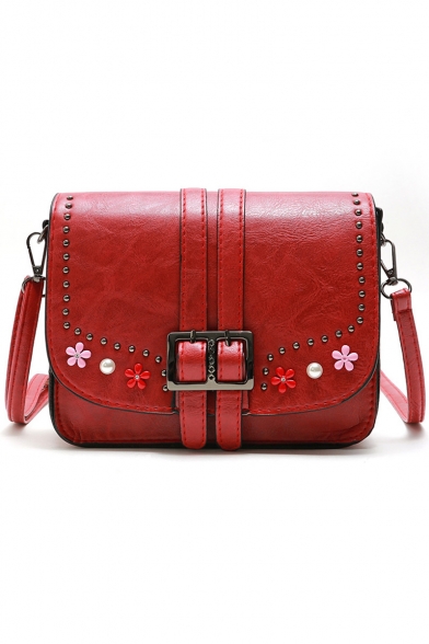 Fashion Rhinestone Pearl Floral Embellishment Belt Buckle Crossbody Bag 21*6.5*17 CM