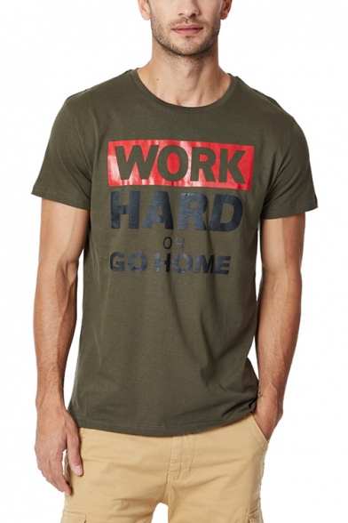 Funny Letter WORK HARD OR GO HOME Print Round Neck Short Sleeve Cotton Loose Tee
