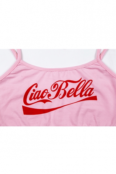 Girls Summer Pink Letter CIAO BELLA Print Slim Fit Crop Cami Top