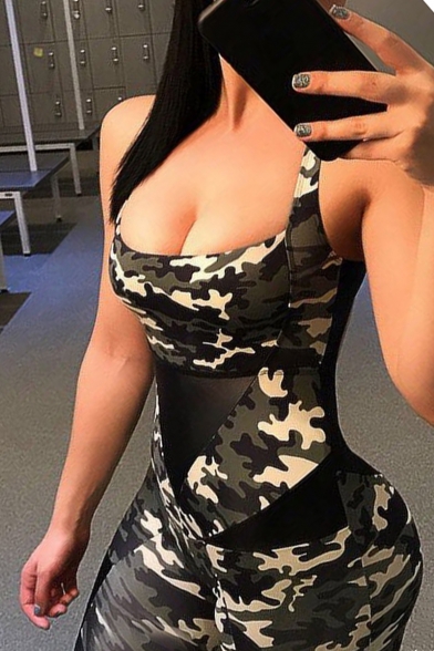 Hot Trendy Womens Sleeveless Straps Back Patch Playsuit Camo Jumpsuits