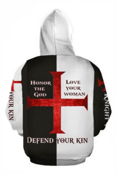 Knights Templar Fashion Cool Cross Figure Print Black and White Hoodie