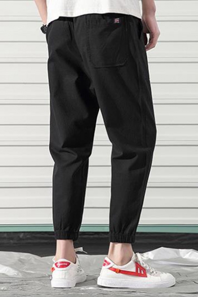Men's Basic Simple Plain Drawstring Waist Loose Fit Casual Tapered Pants