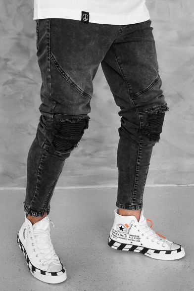 black slim fit distressed jeans