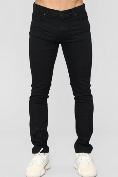 Men's Fashion Basic Simple Plain Black Slim Fit Leisure Jeans