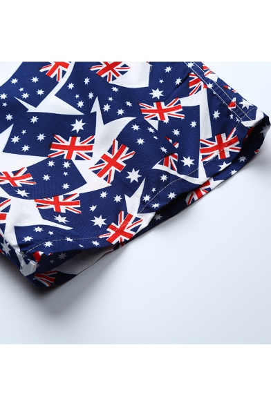 Men's Fashion Casual Blue UK Flag Pattern Drawstring Beach Short Swim Trunks