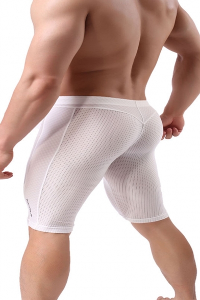 Men's Fashion Simple Plain Drawstring Waist Skinny Fit Cycling Shorts