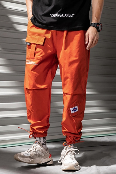 Men's New Fashion Logo Patchwork Multi-pocket Loose Fit Casual Drawstring Sports Cargo Pants