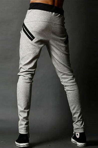 Men's New Fashion Simple Plain Drawstring Waist Zip Embellished Slim Fit Sweatpants