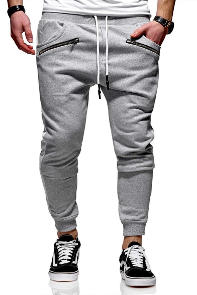 Men's New Stylish Colorblock Patched Side Zipped Pocket Drawstring Waist Casual Sports Sweatpants