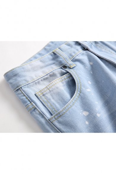 Men's New Stylish Splashing Ink Printed Frayed Ripped Jeans