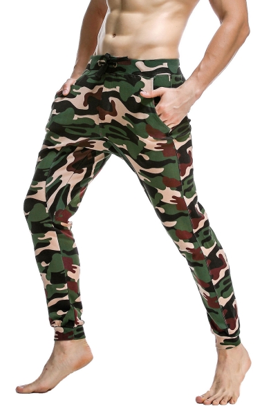 Men's Popular Fashion Cool Camouflage Printed Drawstring Waist Casual Cotton Sweatpants Pencil Pants