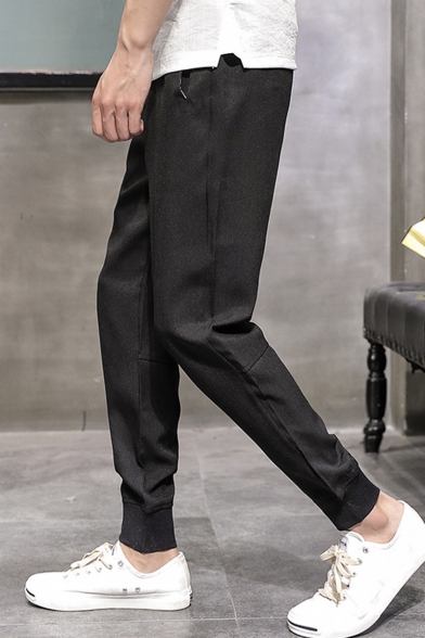 Men's Summer Fashion Simple Plain Cotton Linen Loose Fit Tapered Pants