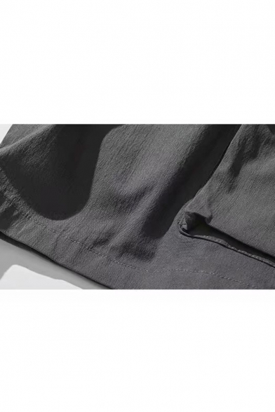 Men's Summer New Fashion Large Flap Pocket Side Drawstring Waist Simple Plain Loose Cargo Shorts