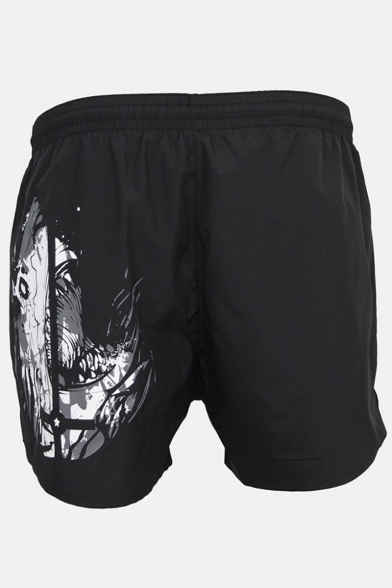 Men's Summer Trendy Shark Printed Elastic Waist Black Casual Quick-drying Athletic Shorts