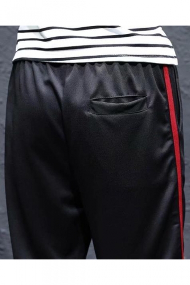 Men's Trendy Contrast Stripe Side Letter Printed Black Leisure Tapered Pants