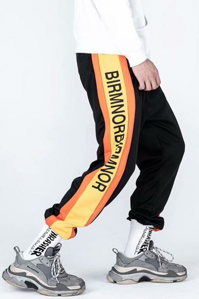 Men's Trendy Street Style Contrast Stripe Side Letter Printed Casual Loose Track Pants