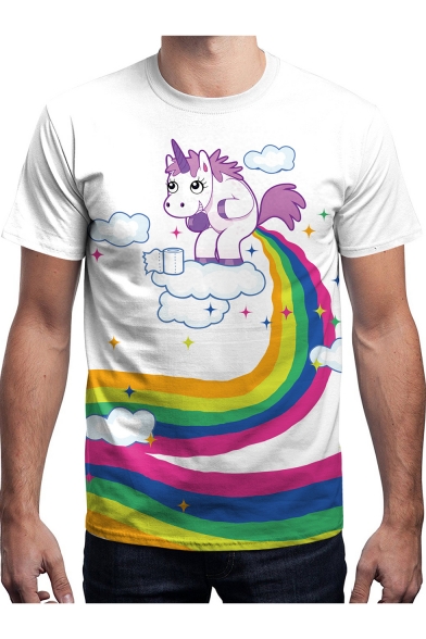 Unisex Youth 3D Unicorns Rainbow 3D Printing T Shirts Short Sleeve Kids Tee 