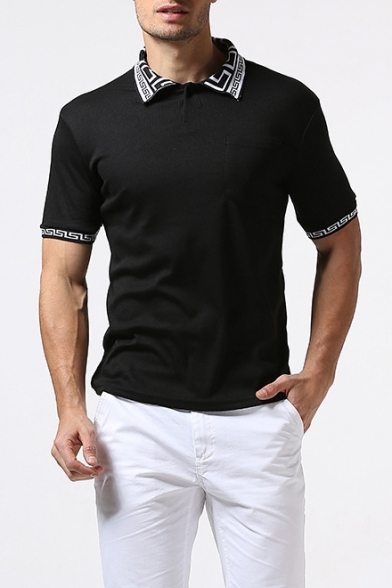 Mens Fashion Simple Logo Turn-Down Collar Short Sleeve Relaxed Fitted Polo Shirt