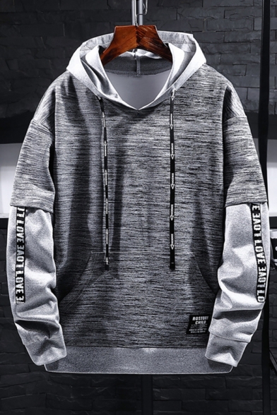 Mens Unique Fashion Letter Patched Long Sleeve Loose Fitted Hoodie