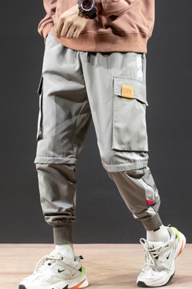 New Fashion Colorblock Patched Side Large Flap Pocket Men's Trendy Detachable Casual Cargo Pants