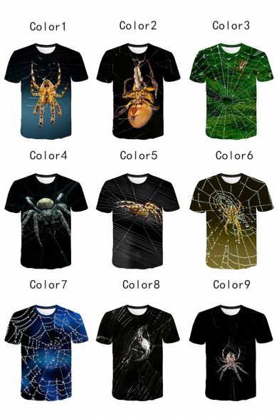 Stylish 3D Spider Web Printed Round Neck Short Sleeve Unisex T-Shirt