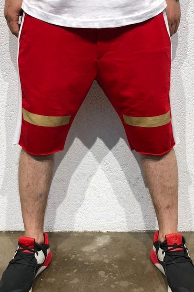 Summer Fashion Colorblock Diagonal Stripes Printed Drawstring Waist Men's Sports Sweat Shorts