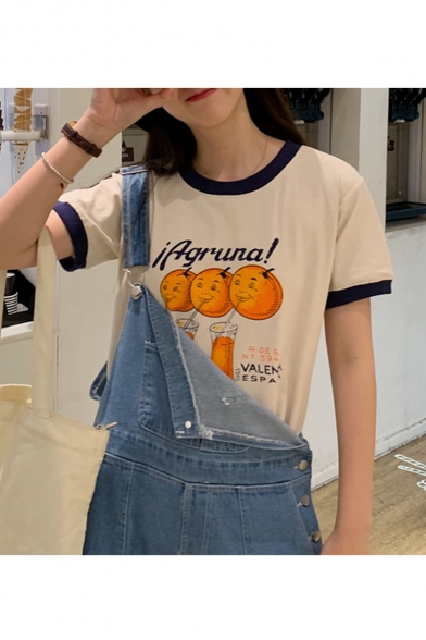 Summer Hot Fashion Contrast Trim Short Sleeve Letter Iagruna! Orange Printed Chic T-Shirts