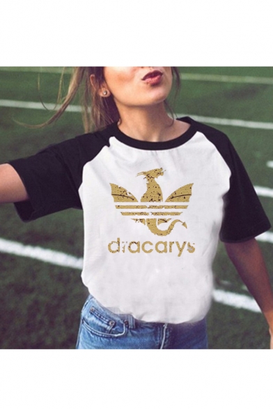 Summer Hot Trendy Dracarys Dragon Logo Printed Color Block Short Sleeve Relaxed T-Shirt