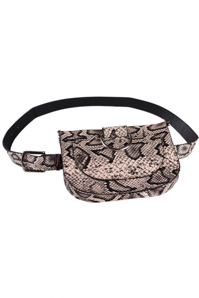 Women's Fashion Snakeskin Pattern Metal Ring Embellishment Belt Purse 12*17.5 CM