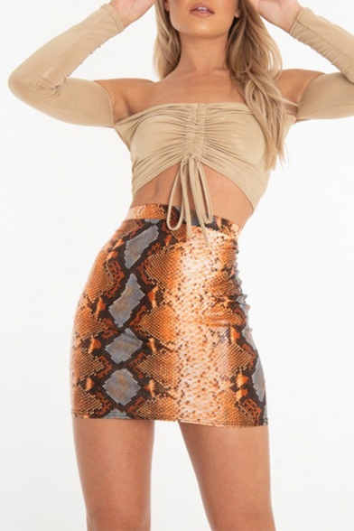 Womens New Stylish Snakeskin Printed High Rise Mini Bodycon Skirt