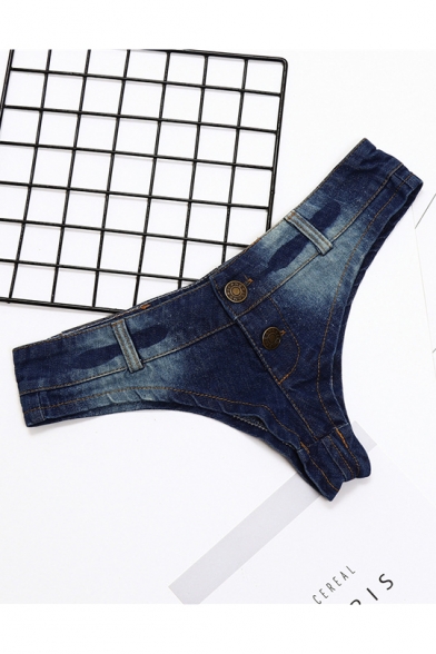 Womens Sexy Night Club Simple Letter BEING HUMAN Low Rise Indigo Dance Panty Denim Shorts