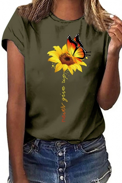 Colorful Butterfly Pattern Printed Round Neck Relax Cotton T-Shirt Unisex Tops