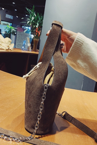 Designer Plain Leopard Pattern Velvet Bucket Tote Handbag with Chain Strap 20*18*7 CM