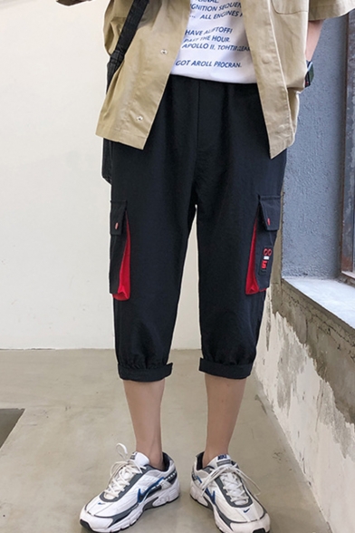 Fashion Contrast Flap Pocket Cropped Casual Cargo Pants