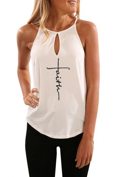 

Fashion Simple Letter FAITH Printed Halter Neck Sleeveless Cami Top, Black;burgundy;pink;white, LM545096