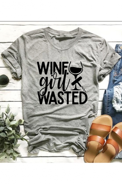 Funny Letter WINE GIRL WASTED Loose Fit Graphic Tee