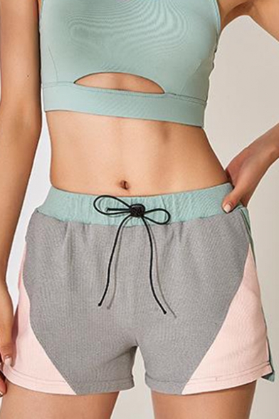 Girls Summer Unique Color Block Drawstring Waist Yoga Sport Loose Shorts