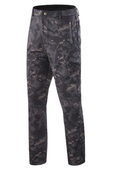 Guys Popular Fashion Cool Camouflage Printed Zipped Pocket Outdoor Waterproof Keep Warm Gore-trousers Hiking Pants