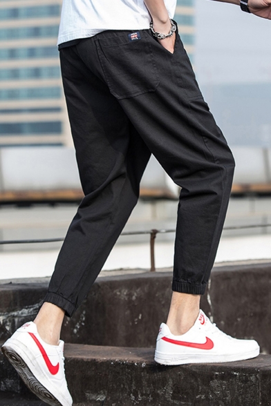 Guys Street Trendy Colorblock Patched Side Drawstring Waist Elastic Cuffs Tapered Track Pants