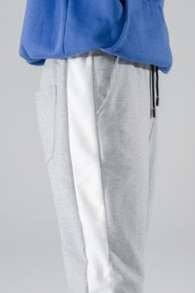 Guys Trendy Colorblock Patched Side Drawstring Waist Relaxed Fit Casual Cotton Sweatpants