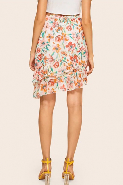 Holiday Chic Floral Printed Mini A-Line Layered Ruffle Skirt