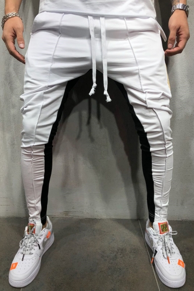 Men's Fashion Colorblocked Side-Striped Drawstring Waist Skinny Pencil Pants